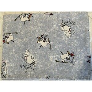 Full Patterned Flannel Sheet Set Blue with Skiing Polar Bears 1 Full, 1 Flat